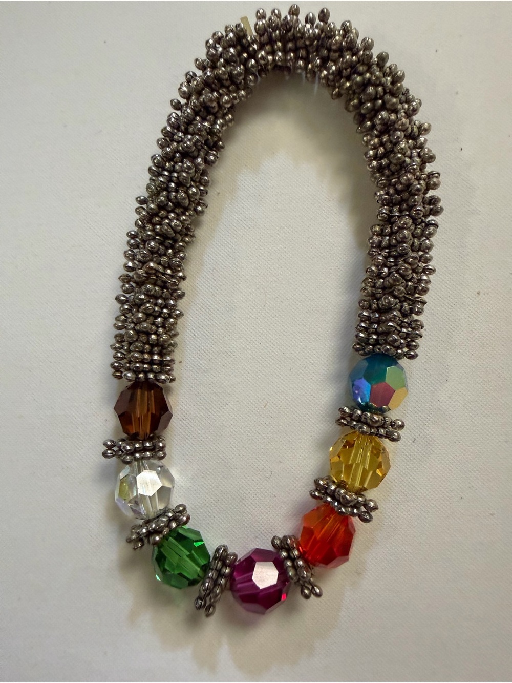 Handmade Silver Tone Multicolor Swarovski Crystal Bead Bracelet-NWOT